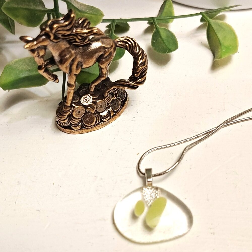 Sculptured clear & lime pendant Handcrafted OOAK statement jewelry + necklace